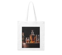 LKVNSWERT Cute Black Pug Dog Canvas Tote Bag for Women Grocery Shopping Bags Reusable Shoulder Tote Purse Handbags, Whisky Beer Pictures, One Size