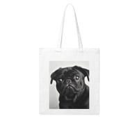 LKVNSWERT Cute Black Pug Dog Canvas Tote Bag for Women Grocery Shopping Bags Reusable Shoulder Tote Purse Handbags, Cute Black Pug Dog2, One Size