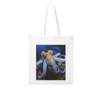 LKVNSWERT Cute Cat Sing Christmas Carols Canvas Tote Bag for Women Grocery Shopping Bags Reusable Shoulder Tote Purse Handbags, Blue Ringed Octopus, One Size