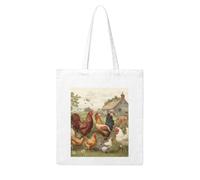 LKVNSWERT Cute Cat Sing Christmas Carols Canvas Tote Bag for Women Grocery Shopping Bags Reusable Shoulder Tote Purse Handbags, Chickens and Farm, One Size
