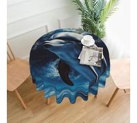 LKVNSWERT Dolphin Earth Table Cloth 60 Inch Round Tablecloth for Tabletop 28" to 48" Wrinkle and Stain Resistant Fabric Tablecloths Washable Polyester Table-Cover for Dining
