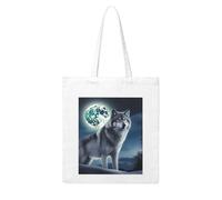 LKVNSWERT Ski Lift With Fir Tree Canvas Tote Bag for Women Grocery Shopping Bags Reusable Shoulder Tote Purse Handbags, Wolf Under Moon, One Size