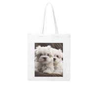 LKVNSWERT Winter White Owl Canvas Tote Bag for Women Grocery Shopping Bags Reusable Shoulder Tote Purse Handbags, Cute Maltese Puppy, One Size