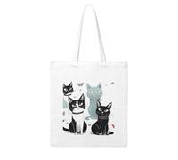LKVNSWERT Winter White Owl Canvas Tote Bag for Women Grocery Shopping Bags Reusable Shoulder Tote Purse Handbags, Black and White Cats, One Size