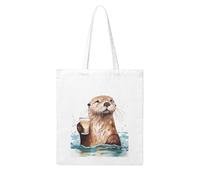 LKVNSWERT Winter White Owl Canvas Tote Bag for Women Grocery Shopping Bags Reusable Shoulder Tote Purse Handbags, Sea Otter, One Size
