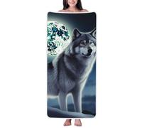 LKVNSWERT Wolf Under Moon Bath Towel Super Absorbent Soft Coral Velvet Towels Microfiber Beach Towels for Bathroom, Gym, Spa and Hotel Towel 27 x 55 Inch