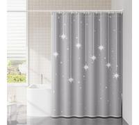 Lkw Ogechi 180/200/240 CM Drop Waterproof Polyester Shower Curtain, Grey Shower Curtain with Stars, Fabric Shower Curtains Mould Proof Resistant Washable Weighted, for Home Decor (240x200cm)