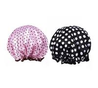 Lkw Ogechi 2 Pcs Shower Cap Elastic Band Double Layers, Stylish Polka Dots Satin Bath Cap, Shower Caps for Women Waterproof, Reusable and Washable Bath Hair Cap for All Hair Lengths