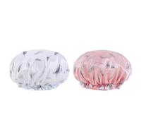 Lkw Ogechi 2 Pcs Waterproof Shower Caps for Women, Satin Reusable Elastic Band Bath Caps, Double Layer Bath Caps with Feather Pattern, Fashion Shower Hats for Girls and Women