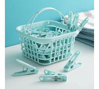 Lkw Ogechi 30 Pieces Plastic Clothes Clips Multi-Purpose, Windproof and Non Slip Clothes Pegs with Storage Basket, Clothes Drying Clips Strong Laundry Towel Pegs for Indoor and Outdoor