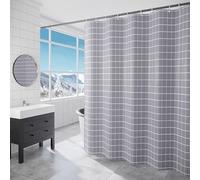 Lkw Ogechi Grey Shower Curtains Extra Wide Waterproof 300x200 cm, Grid Shower Curtain Washable, Waterproof Modern Weighted Shower Curtain, Fabric Anti Mold Shower Curtains with Hooks, Polyester