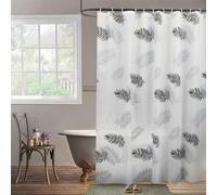 Lkw Ogechi Shower Curtain PEVA 200x200 CM Black Leaves, 300 CM Extra Wide Shower Curtain Waterproof Mould Proof, SemiTransparent White Bath Curtain Quick Drying with Plastic Hooks, for Wet Room