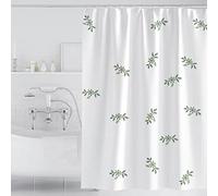 Lkw Ogechi White Shower Curtain 200cm Drop, Mould Proof Shower Curtain with Weighted Hem-Extra Wide Thickened Polyester Bathroom Curtain with Green Flowers and Leaves Pattern for Wet Room (180x200cm)