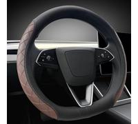 LKWLIKEI Leather Steering Wheel Cover. Elegant Diamond Checkered Design, Non-Slip and Breathable, for Tesla Model 3/Y Steering Wheel Protector,Black Brown