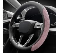 LKWLIKEI Nappa leather steering wheel cover,elegant diamond checkered design, non-slip wear-resistant, enhance driving comfort, suitable for steering wheel diameter 14 1/2‘-15’ models.Black and purple