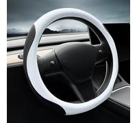 LKWLIKEI Nappa Leather Ultra-Thin Steering Wheel Cover, for Tesla Model 3/Y Steering Wheel Cover, Non-Slip Design and Interior Modification of car Accessories (White)