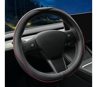LKWLIKEI Nappa Leather Ultra-Thin Steering Wheel Cover, for Tesla Model 3/Y Steering Wheel Cover, Non-Slip Design and Interior Modification of car Accessories (Black and Red)