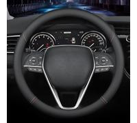 LKWLIKEI Nappa Premium Leather car Steering Wheel Cover, Non-Slip, Breathable, Universal 15 inches, Black