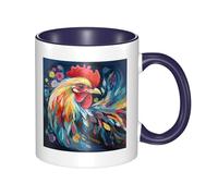 LKWSCGHM Art Colorful Chicken Coffee Mugs with Handle 11 oz Large Porcelain Mug for Hot/Cold Beverages, Ceramic Tea Cups for Men Women Funny Coffee Cup Housewarming Wedding Gift