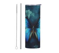 LKWSCGHM Blue Butterfly Pattern Tumbler with Lids and Straw, 20 oz Double Wall Vacuum Water Bottle Stainless Steel Insulated Coffee Mug Leakproof Travel Thermal Cup for Hot and Cold Drinks