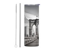 LKWSCGHM Brooklyn Bridge Tumbler with Lids and Straw, 20 oz Double Wall Vacuum Water Bottle Stainless Steel Insulated Coffee Mug Leakproof Travel Thermal Cup for Hot and Cold Drinks