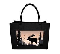 LKWSCGHM Felt Tote Bag for Women Moose Mountain Pine Tree Wilderness Satchel Bags Large Reusable Grocery Shopping Bag Beach Handbags, Black-style, One Size