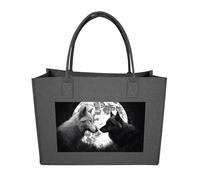 LKWSCGHM Felt Tote Bag for Women Wolves Love Under The Moon Wild Animal Satchel Bags Large Reusable Grocery Shopping Bag Beach Handbags, Dark Gray-style, One Size