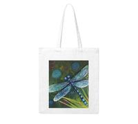 LKWSCGHM Hand painted blue dragonfly Canvas Tote Bag Aesthetic for Women Reusable Grocery Bags Large Cloth Cotton Tote with Handle Foldable Lightweight Shopping Bags Shoulder Bag for Beach Holiday