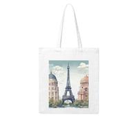 LKWSCGHM Paris Landmarks Pattern Canvas Tote Bag Aesthetic for Women Reusable Grocery Bags Large Cloth Cotton Tote with Handle Foldable Lightweight Shopping Bags Shoulder Bag for Beach Holiday