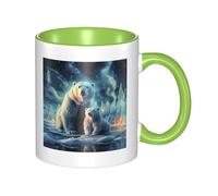 LKWSCGHM Polar Bears Northern Lights Coffee Mugs with Handle 11 oz Large Porcelain Mug for Hot/Cold Beverages, Ceramic Tea Cups for Men Women Funny Coffee Cup Housewarming Wedding Gift