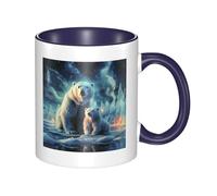 LKWSCGHM Polar Bears Northern Lights Coffee Mugs with Handle 11 oz Large Porcelain Mug for Hot/Cold Beverages, Ceramic Tea Cups for Men Women Funny Coffee Cup Housewarming Wedding Gift