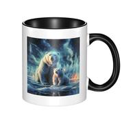 LKWSCGHM Polar Bears Northern Lights Coffee Mugs with Handle 11 oz Large Porcelain Mug for Hot/Cold Beverages, Ceramic Tea Cups for Men Women Funny Coffee Cup Housewarming Wedding Gift