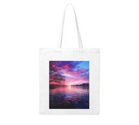 LKWSCGHM Purple sunset on water Canvas Tote Bag Aesthetic for Women Reusable Grocery Bags Large Cloth Cotton Tote with Handle Foldable Lightweight Shopping Bags Shoulder Bag for Beach Holiday