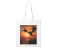 LKWSCGHM Sea Sunset Flying Dragon Canvas Tote Bag Aesthetic for Women Reusable Grocery Bags Large Cloth Cotton Tote with Handle Foldable Lightweight Shopping Bags Shoulder Bag for Beach Holiday