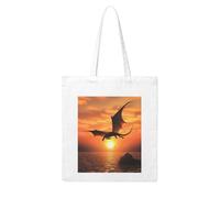 LKWSCGHM Sea Sunset Flying Dragon Canvas Tote Bag Aesthetic for Women Reusable Grocery Bags Large Cloth Cotton Tote with Handle Foldable Lightweight Shopping Bags Shoulder Bag for Beach Holiday