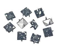 LKXHarleya 100PCS Iron Four-Jaw Rivets, 10mm Square Pyramid Studs for Clothing Leather Shoes Bag DIY Craft Accessories, Blue White Dots