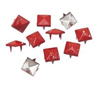 LKXHarleya 100PCS Iron Four-Jaw Rivets, 9mm Square Pyramid Studs for Clothing Leather Shoes Bag DIY Craft Accessories, Red White Dots