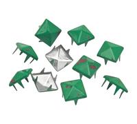 LKXHarleya 100PCS Iron Four-Jaw Rivets, 9mm Square Pyramid Studs for Clothing Leather Shoes Bag DIY Craft Accessories, Green Red Dots