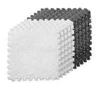 LKXHarleya 10PCS Soft Interlocking Patchwork Mat, 11.81 x 11.81" Plush Puzzle Carpet for Home Floor Decoration, White-Gray