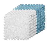 LKXHarleya 10PCS Soft Interlocking Patchwork Mat, 11.81 x 11.81" Plush Puzzle Carpet for Home Floor Decoration, White-Blue