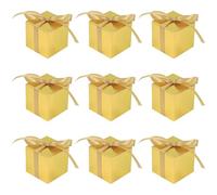 LKXHarleya 50PCS Small Gift Packaging Boxes, 2.17”x2.17”x2.17” Square Kraft Paper Boxes with Ribbon for Wedding Birthday Party Favor, Reflective Gold