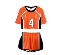LKY STAR Anime Haikyuu Girls and Womens Short Sleeve Set, Karasuno High School Volleyball Team Uniform Tshirt and Shorts 2 Pieces Suits, for Cosplay,XXS-XXL