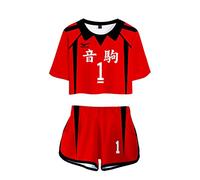 LKY STAR Anime Haikyuu Girls and Womens Short Sleeve Set, Karasuno High School Volleyball Team Uniform Tshirt and Shorts 2 Pieces Suits, for Cosplay,XXS-XXL