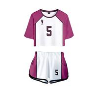 LKY STAR Anime Haikyuu Girls and Womens Short Sleeve Set, Karasuno High School Volleyball Team Uniform Tshirt and Shorts 2 Pieces Suits, for Cosplay,XXS-XXL