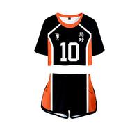 LKY STAR Anime Haikyuu Girls and Womens Short Sleeve Set, Karasuno High School Volleyball Team Uniform Tshirt and Shorts 2 Pieces Suits, for Cosplay,XXS-XXL