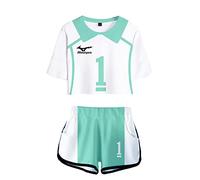 LKY STAR Anime Haikyuu Girls and Womens Short Sleeve Set, Karasuno High School Volleyball Team Uniform Tshirt and Shorts 2 Pieces Suits, for Cosplay,XXS-XXL