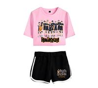 LKY STAR Anime Haikyuu Tshirt and Shorts 2 Pieces Suits, Girls and Women 100% Cotton Karasuno High School Tracksuits with Crop Tops and Shorts