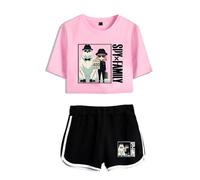 LKY STAR Anime Spy x Family Merch T-Shirts and Short Set Anya Loid Yor Forge Cosplay Crop Top and Pants 2pcs for Women Girls