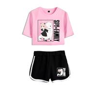 LKY STAR Anime Spy x Family Merch T-Shirts and Short Set Anya Loid Yor Forge Cosplay Crop Top and Pants 2pcs for Women Girls