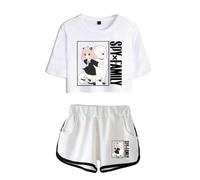 LKY STAR Anime Spy x Family Merch T-Shirts and Short Set Anya Loid Yor Forge Cosplay Crop Top and Pants 2pcs for Women Girls